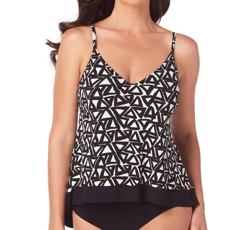 Bermuda Triangle Underwire Jolene Layered Tankini Top In Black White Minimalist One-Piece