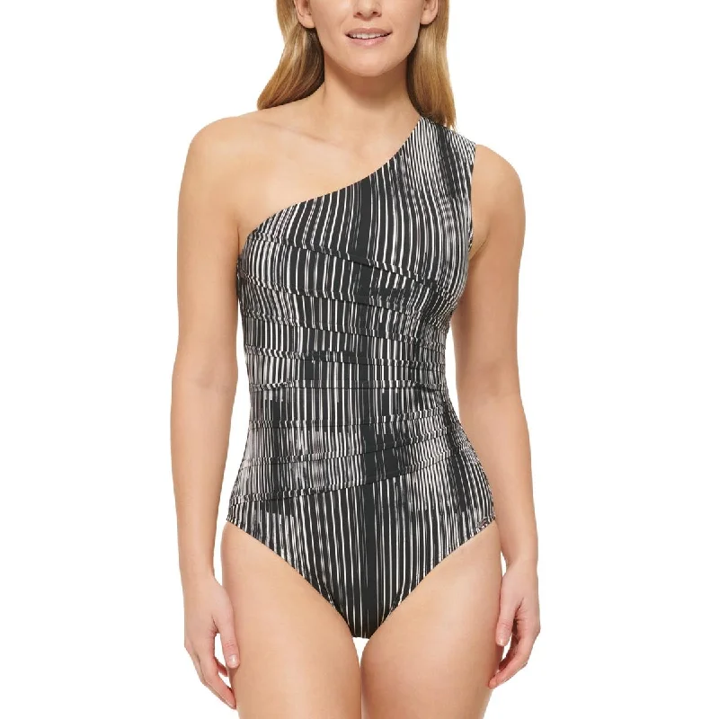 Womens Striped One-Shoulder One-Piece Swimsuit Playful Pattern Swimsuit