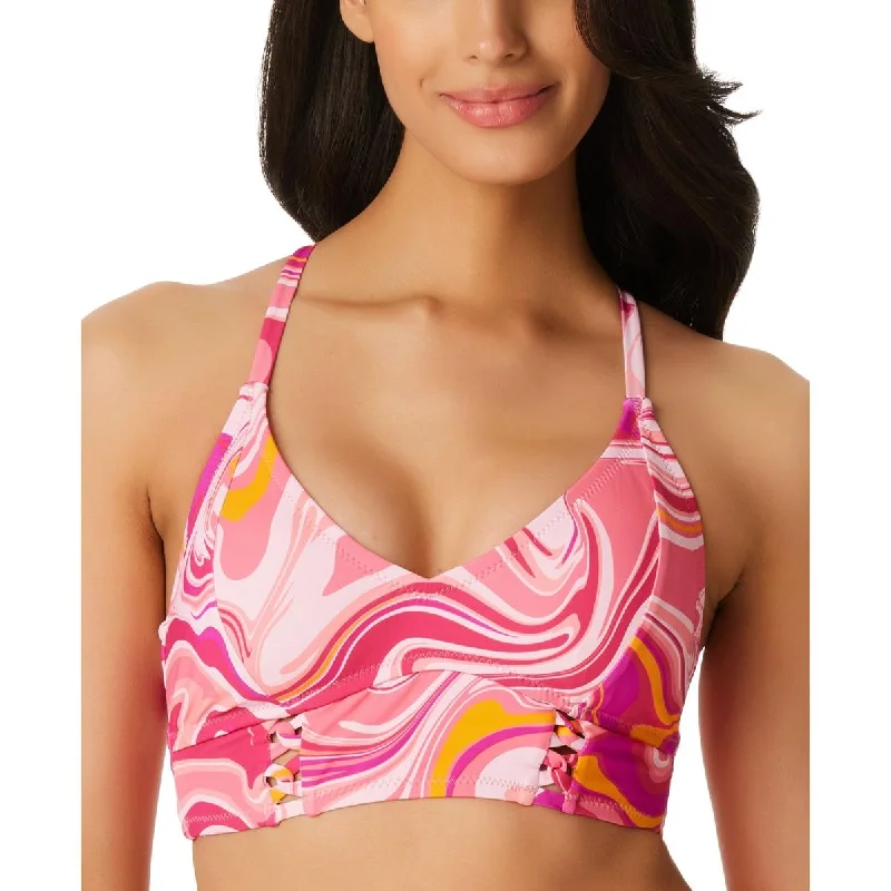 Womens Printed Strappy Bikini Swim top Plunge Neckline Swimsuit