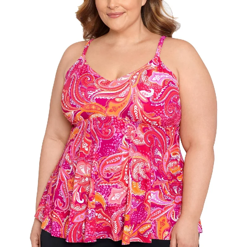 Womens Underwire Printed Tankini Swim Top Trendy Swimsuit Bottoms
