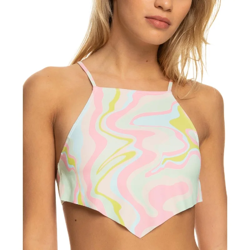 Juniors Womens Printed Cropped Tankini Swim Top Classic Monokini Design