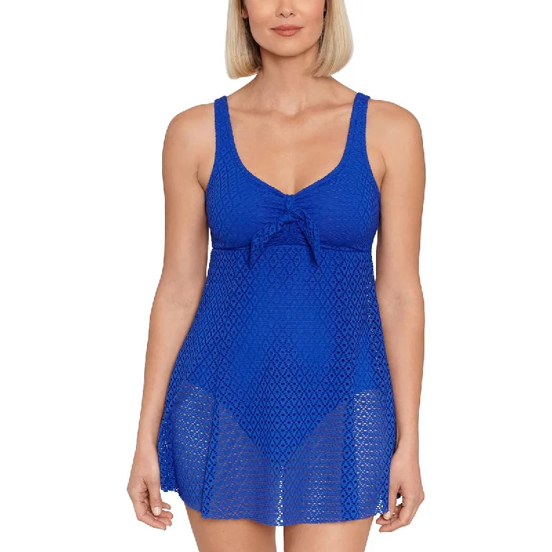 Womens Crochet Tummy Control One-Piece Swimsuit Tie-Back Swimwear