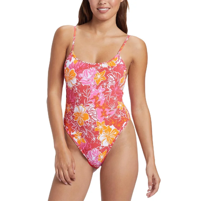 Juniors Sea Spray Womens Floral Print Scoop Neck One-Piece Swimsuit Halter Top Bikini