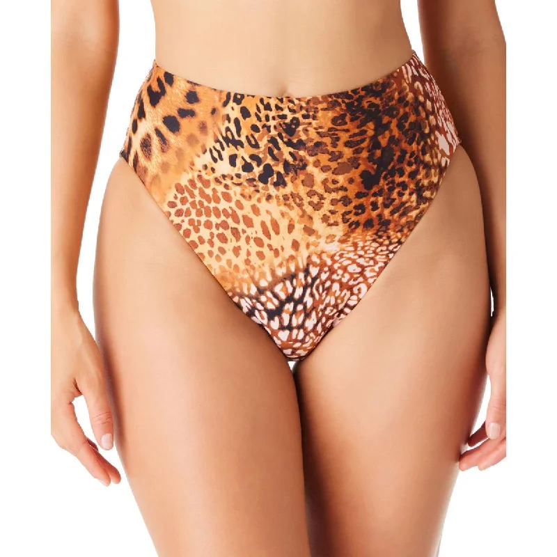 Womens Cheetah Print High-Rise Swim Bottom Separates Elegant Ruffled Bikini