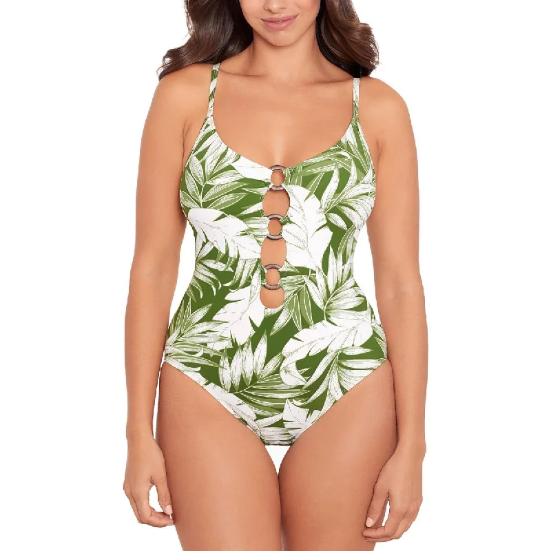 Womens Cut-Out Printed One-Piece Swimsuit Strap Bikini Set