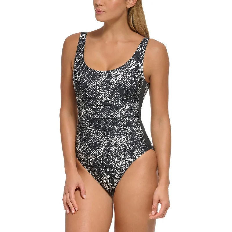 Womens Snake Mesh Inerts One-Piece Swimsuit Vintage Swimwear Look