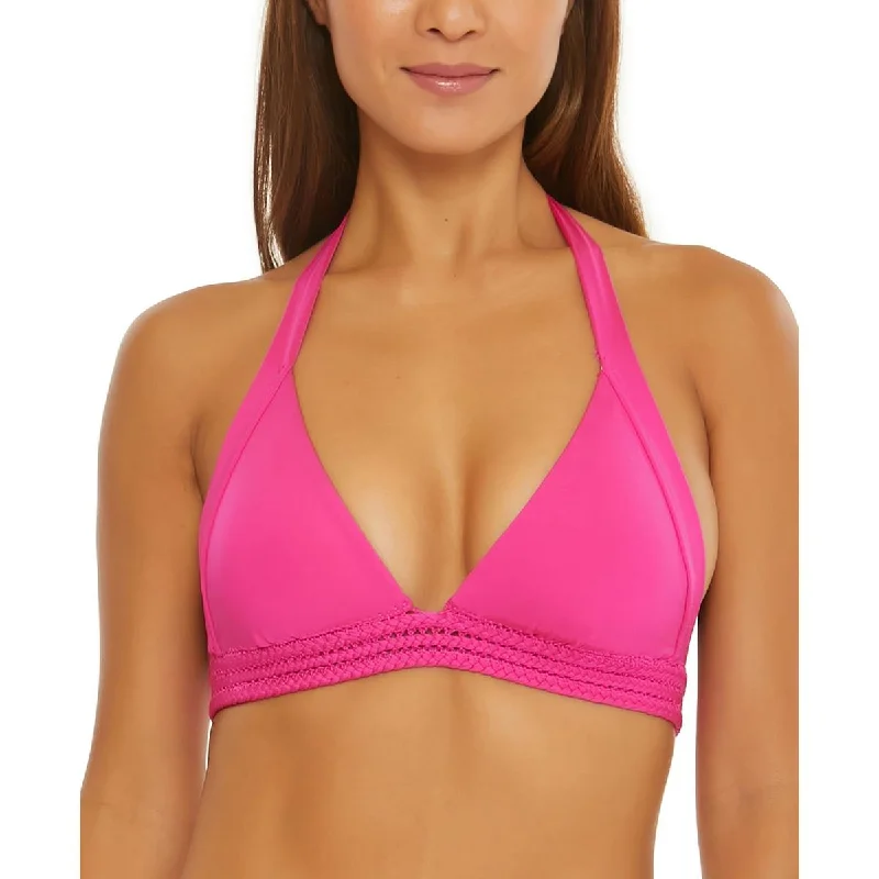 Womens Braided Trim Halter Bikini Swim top Bold Color Swimsuit