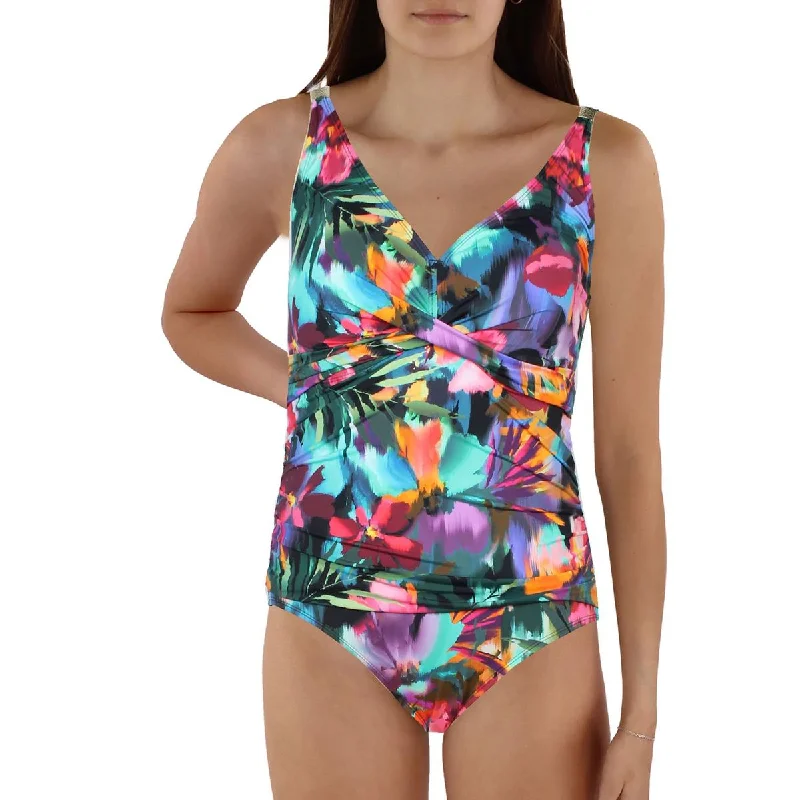 Womens Printed Underwire One-Piece Swimsuit Shiny One-Piece Swimsuit