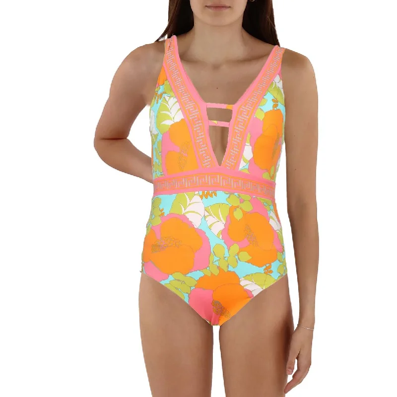 Womens Printed Cut-Out One-Piece Swimsuit Push-Up Bikini Top