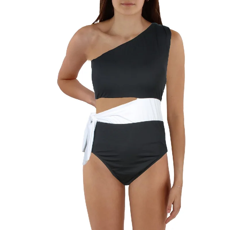 Plus Womens Side Tie One Shoulder One-Piece Swimsuit Elegant Swimsuit Bottoms