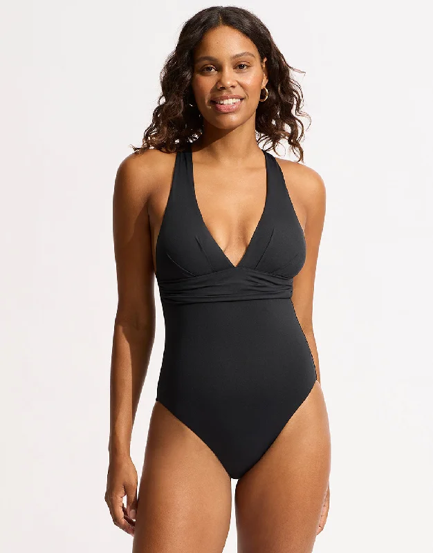 Collective Cross Back Swimsuit - Black Retro Swimwear Style