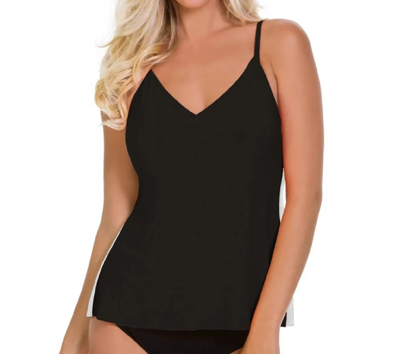 Color Block Venus Underwire Tankini Top In Black White Tie-Back Swimwear