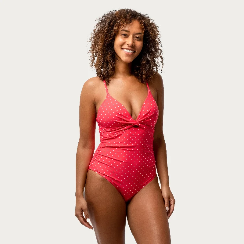 Free Country Women's Polka Dot Twist Front One-Piece Swimsuit Comfortable Tankini Set