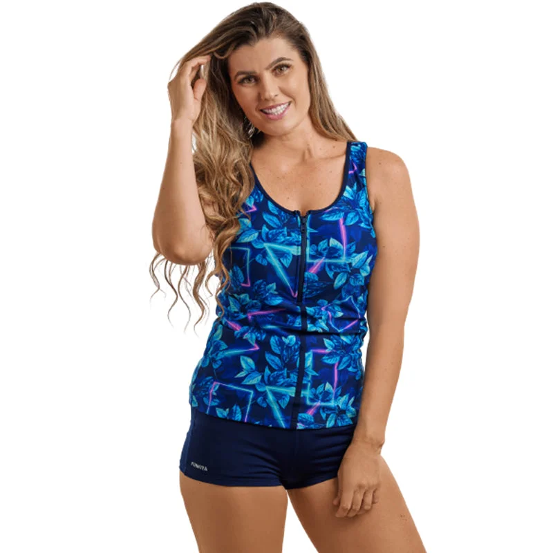 Funkita - Leaf Laser - Ladies Zip Front Tankini Top Chic Beach Cover-Up