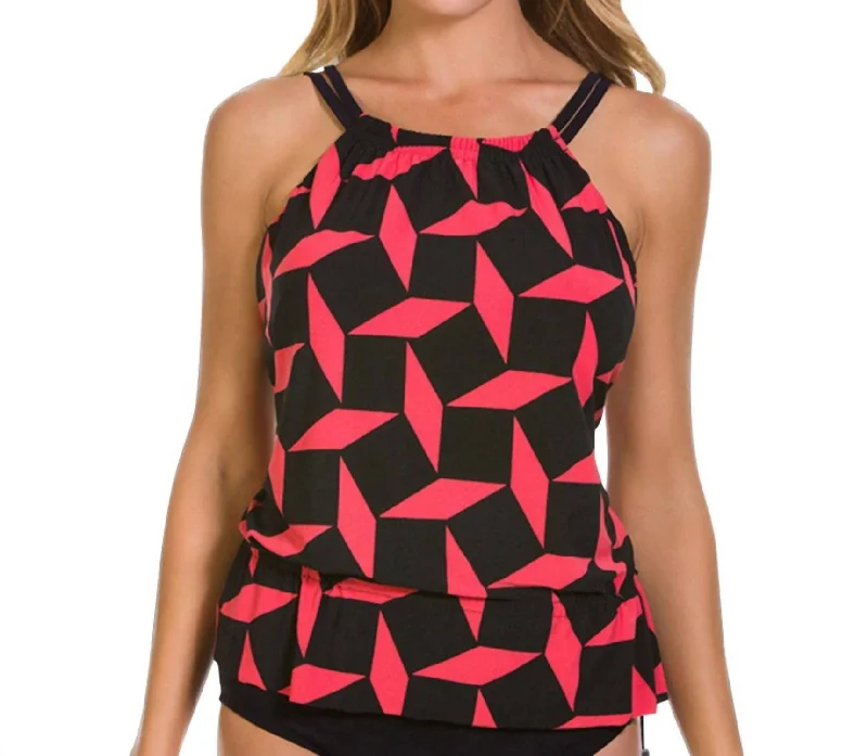 Gridlock Jodi High Neck Underwire Tankini Top In Coral Beach Ready Swimsuit