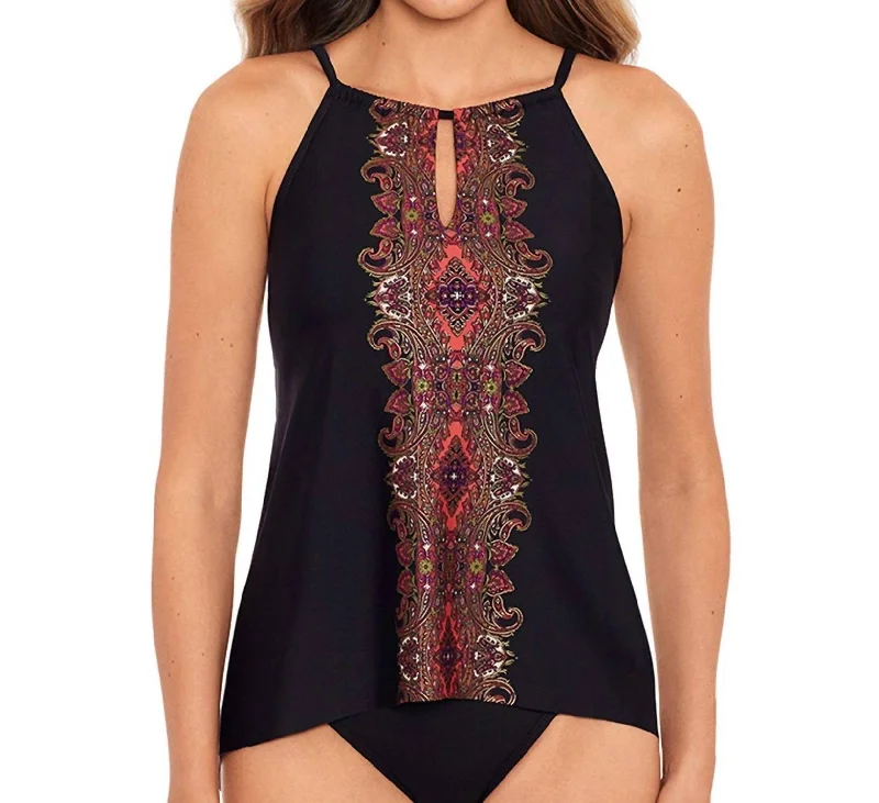 Kashmir Peephole Tankini Top In Black Deep-V Swimsuit Design