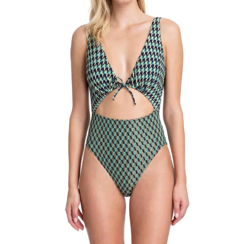 One Piece Swimsuit In Got Retro Revival Green Ruched Swimwear Set
