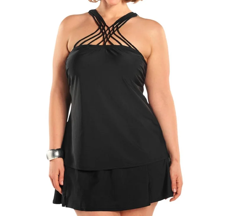 Plus Size Siren Tankini Top With Matching Tankini Bottom In Black Bold Color Swimsuit