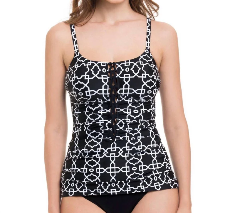 Round Neck Tankini Top In Pro Casablanca Shiny One-Piece Swimsuit