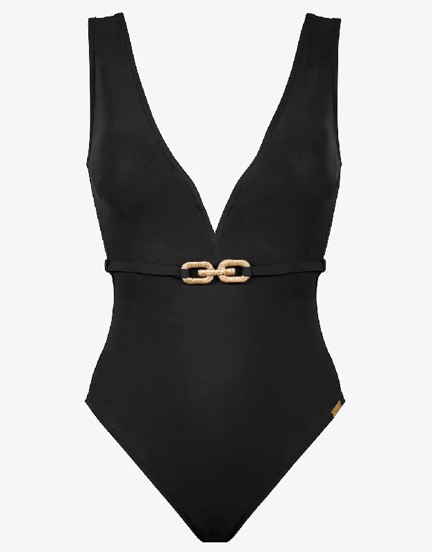 Sailor Luxe Plunge Swimsuit High-Cut One-Piece