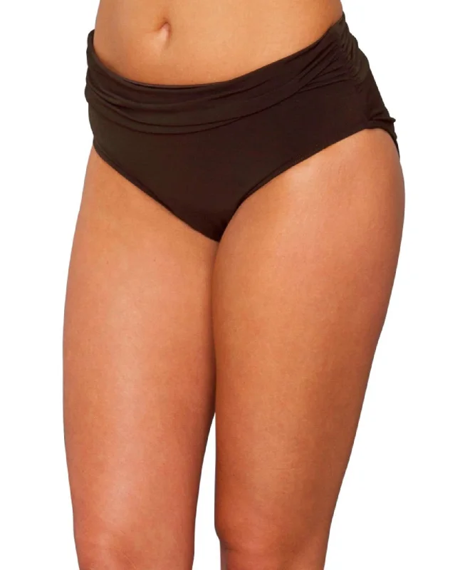 Shirred Jersey Brief Swim Bottom In Brown Button-Front Swimsuit