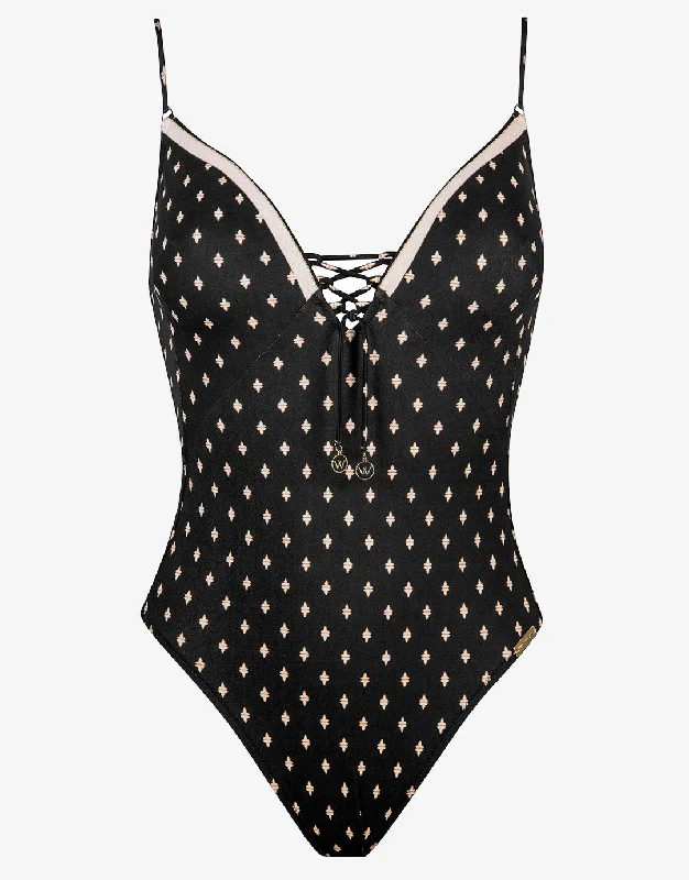 Soul Spots Strappy Swimsuit - Black Ruched Swimwear Set