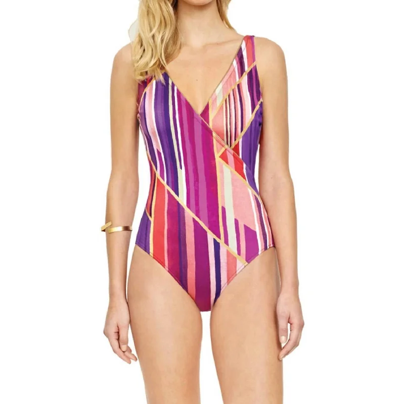 Surplice One Piece Swimsuit In Got Art Deco Sporty Swim Shorts
