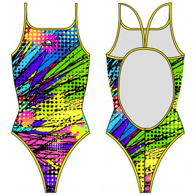 Turbo - Kriptonite - Ladies Pro-Racer Swimsuit (Yellow) Fun Pattern Swimsuit