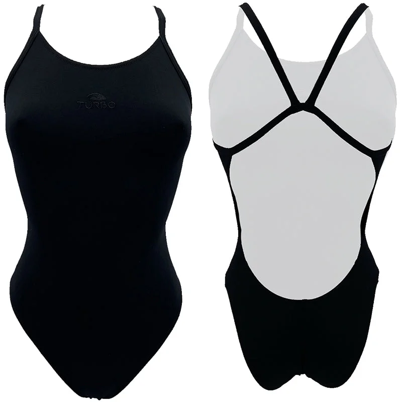 Turbo - Teen Comfort - Sirene Solid Ladies Swimsuit (Black) Adjustable Strap Swimsuit