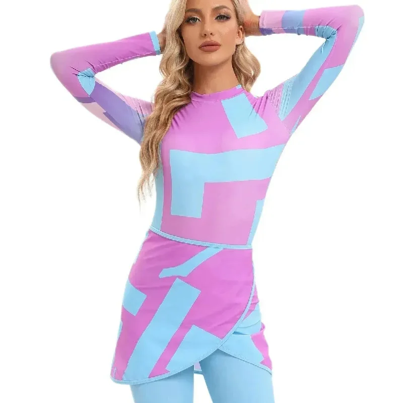 Modest 3 Piece Burkini Swimsuit Set long sleeve Beach Ready Swimsuit