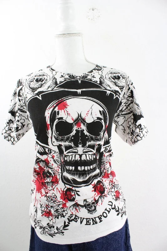Vintage Scull T-Shirt (S)-- Spandex Blend Rayon Blend Denim Blend