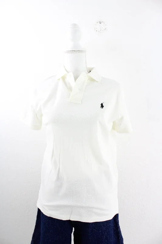 Vintage White Polo T-Shirt (S)-- Wool Fabric Cashmere Fabric Tweed Fabric