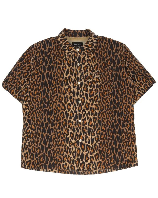 Leopard Button Up Shirt-- Hooded Caped Shawl Collar