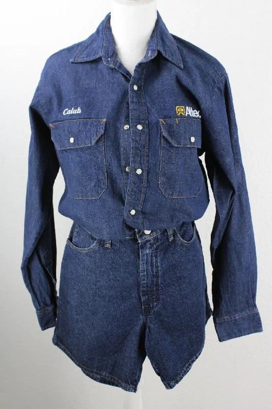 Vintage Uni First Denim Shirt (S)-- Collared T-Shirt Boat Neck A-Line