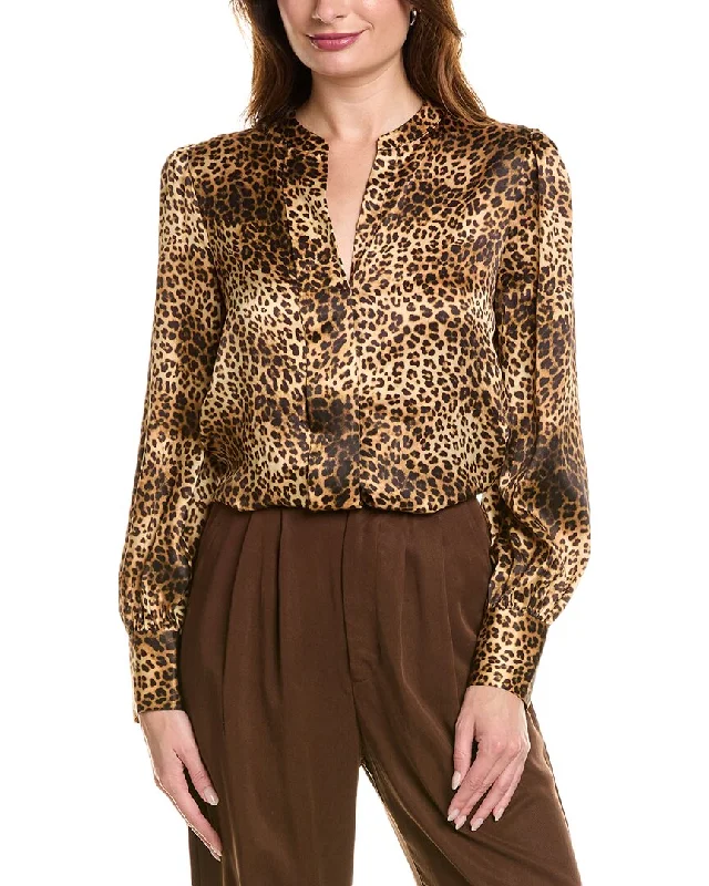 Elie Tahari Printed Silk Shirt-- Print Jacquard Patchwork