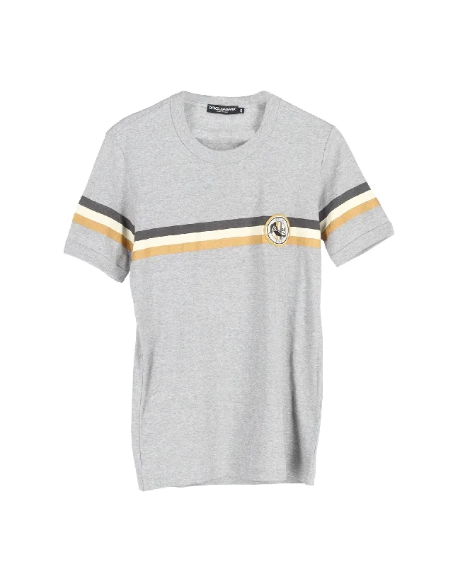 Dolce & Gabbana Ski Badge T-Shirt in Grey Cotton-- Mesh Blend Leather Blend Suede Blend