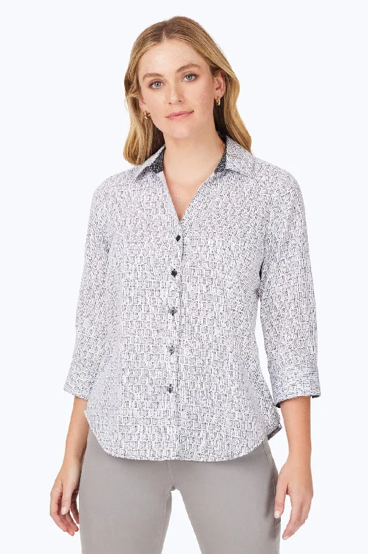 Mary No Iron Block Print Shirt-- Hooded Caped Shawl Collar