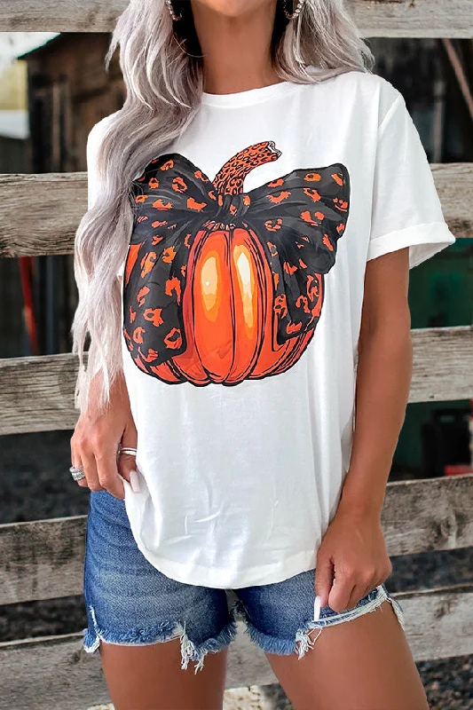 Bowknot Pumpkin Graphic T-shirt-- Machine Wash Dry Clean Hand Wash
