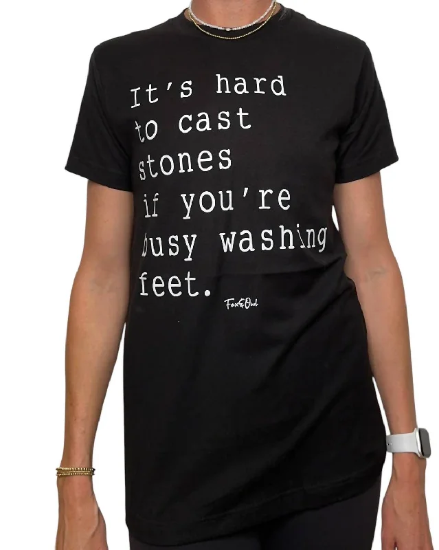 Casting Stones T-Shirt In Black-- Notch Collar Peter Pan Collar Cowl Neck