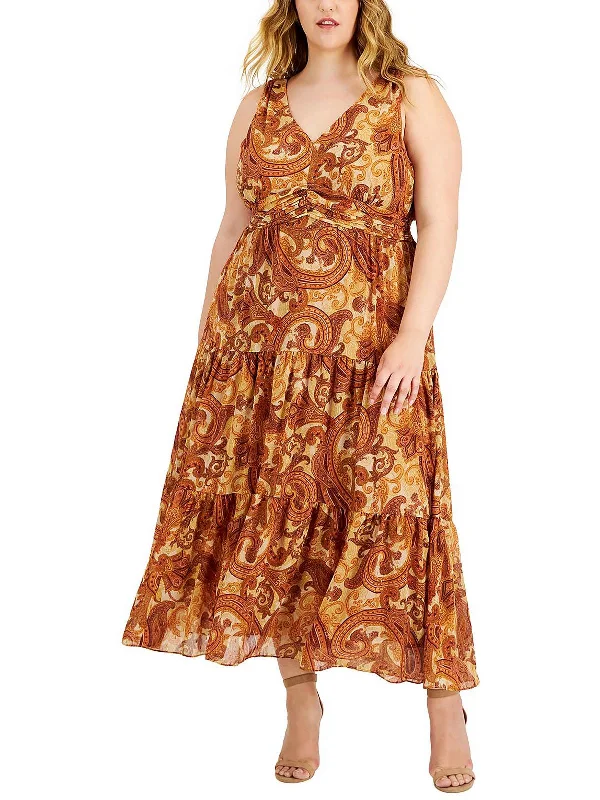 Plus Womens Tiered Long Evening Dress Pencil Office Professional