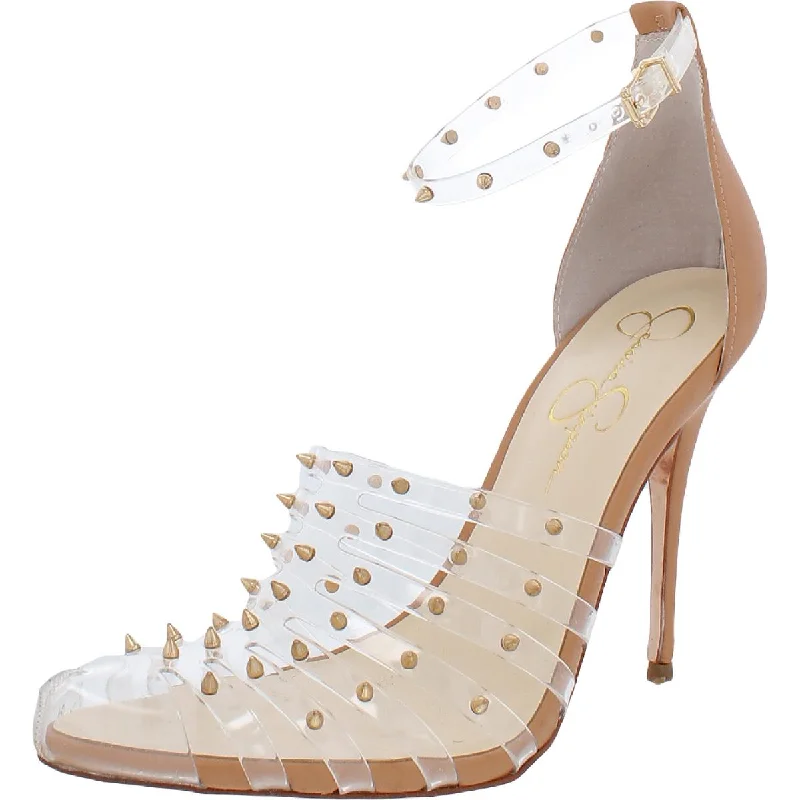 Jessica Simpson Westah Women's Studded Faux Leather Caged Dress Heels Cowl Neckline Elegant