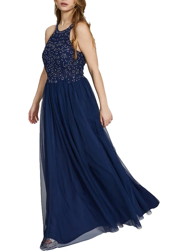 Juniors Womens Embellished Maxi Evening Dress Turtleneck Neckline Stylish