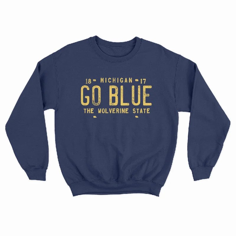 Go Blue - Unisex Crewneck Sweatshirt Hoodie with Drawstring Waist Adjustable Fitted
