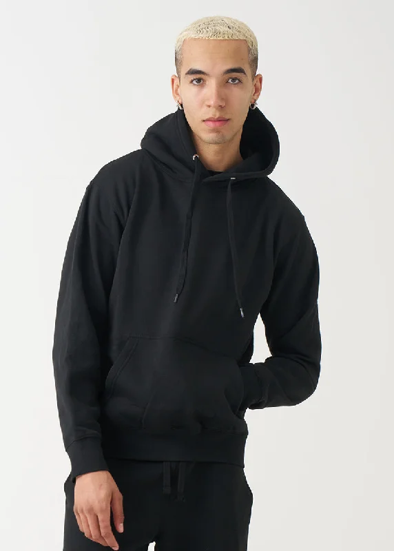 Black Heavy Blend Fleece Hooded Sweatshirt Hoodie with Hem Fringe Bohemian Relaxed