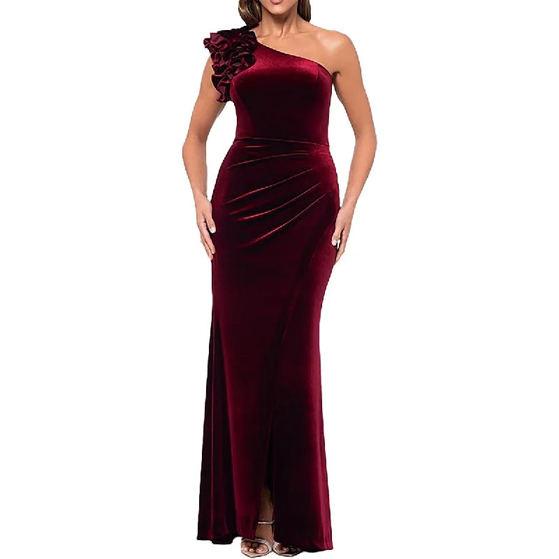 Womens Ruffled Velvet Evening Dress Tunics Formal black