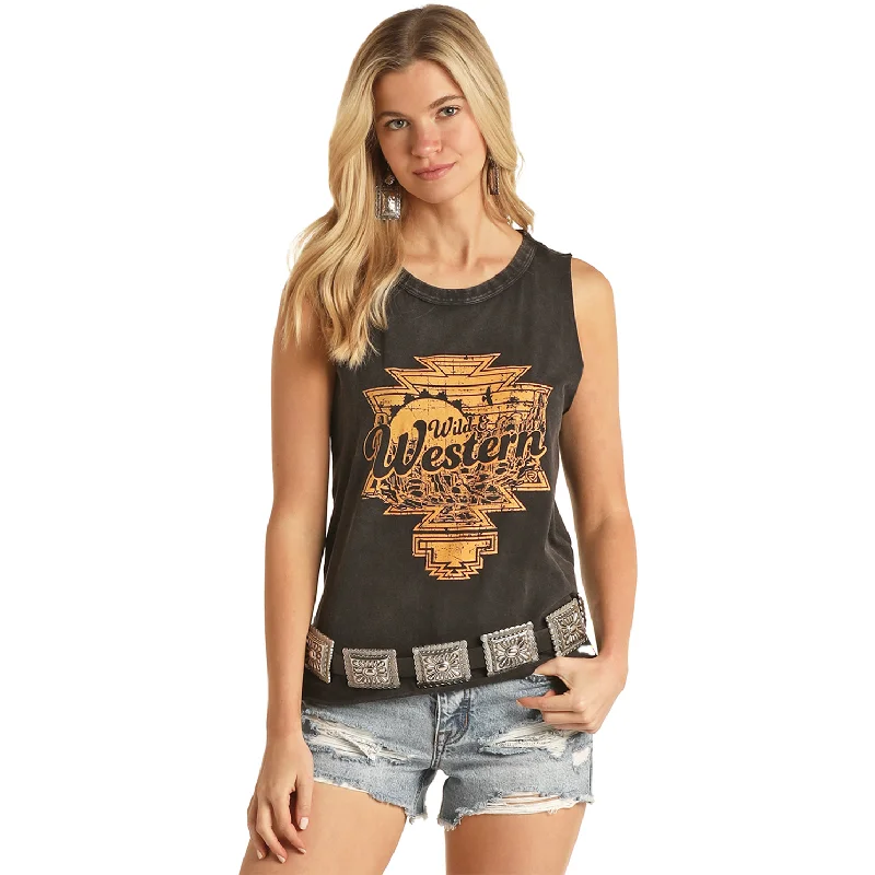 Rock & Roll® Ladies Wild & Western Graphic Black Tank Top RRWT20RZNG basic tank top