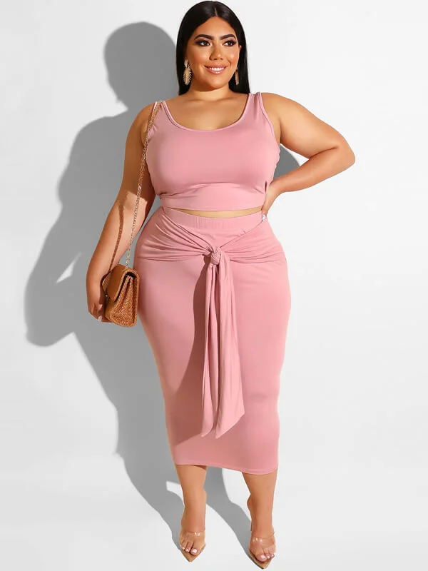 Plus Size Two Piece Tank Top Maxi Skirts Sets black tank top