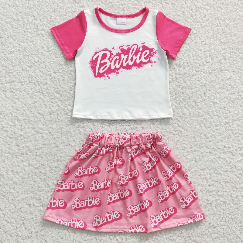 GSD0294 Girls Barbie Doll Barbie Pink Short Sleeve Skirt Set leather skirt bold