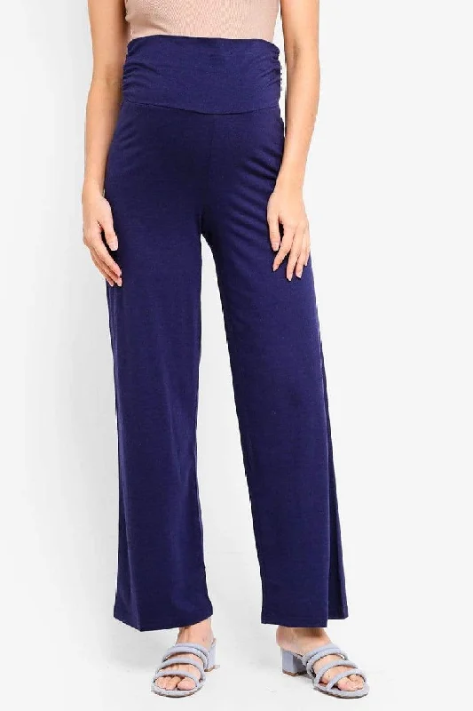 Giselle Bamboo Cotton Wide Matenity Pants Navy Formal Stretch Pants