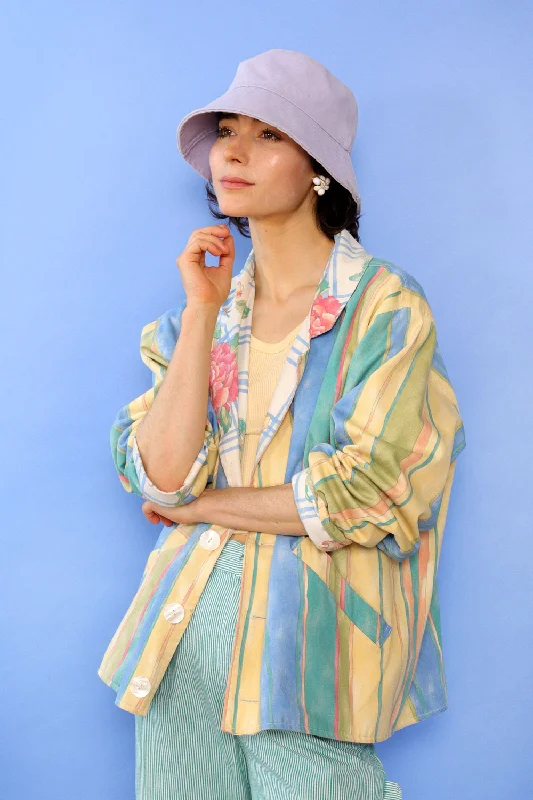 Reversible Floral Stripe Slouch Jacket S/M Satin Fabric Silk Fabric Chiffon Fabric